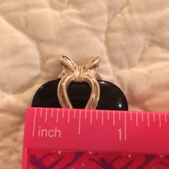 Onyx Heart Pendant has Sterling Silver Ribbon Bail - Picture 3 of 5